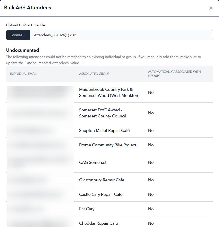 Bulk attendee form